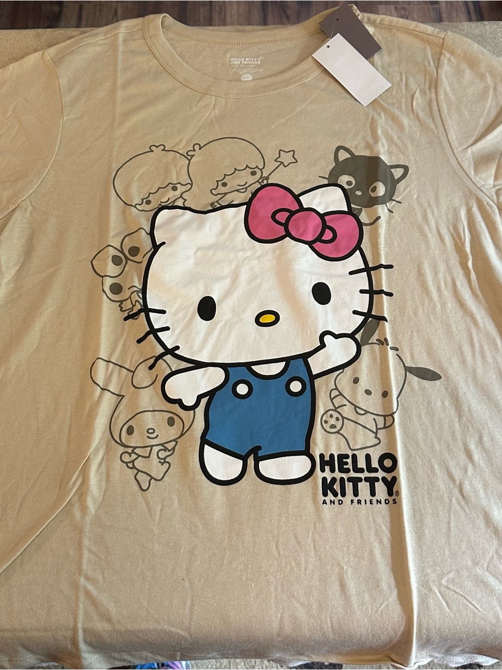 Sanrio Hello Kitty Graphic Tee in Cream with Pink and Blue Accents